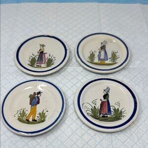 4 HenRiot Quimper plates